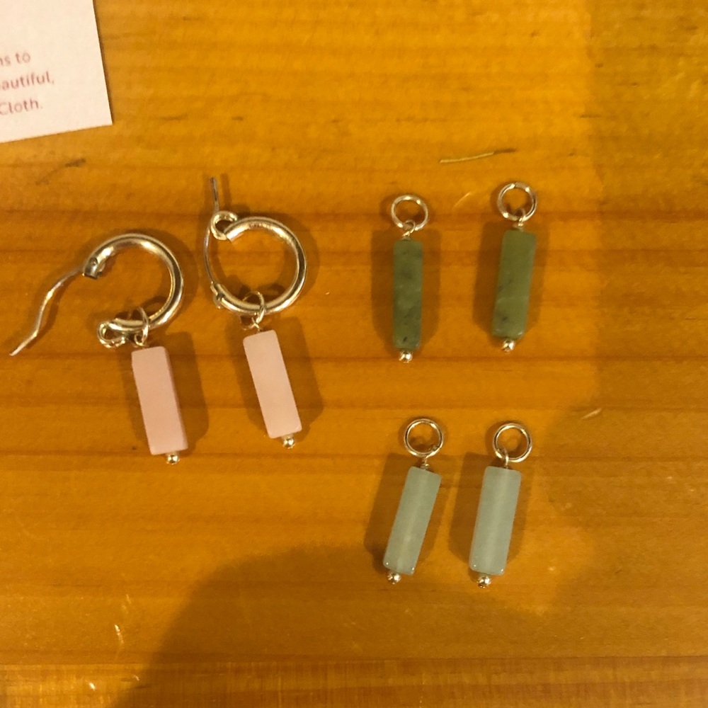 Hello adorn gold hoops and charms in pink, green, and light blue